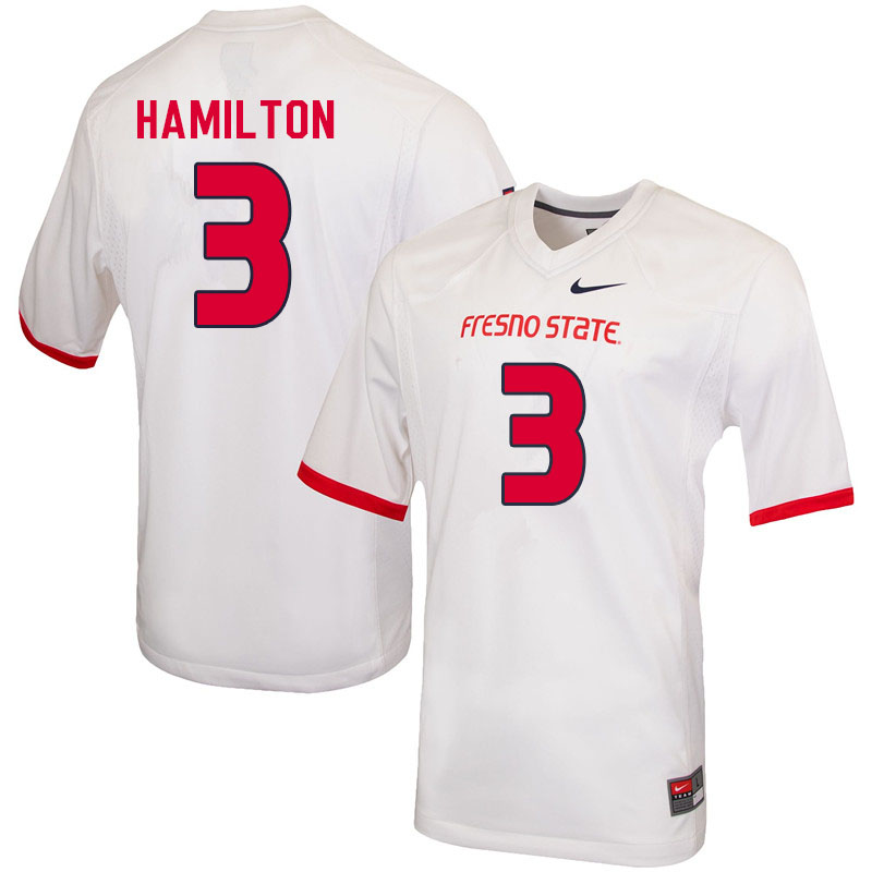 Men #3 Alzillion Hamilton Fresno State Bulldogs College Football Jerseys Sale-White